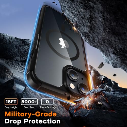 Image of TAURI for iPhone 14 Case, Compatible with MagSafe, Black | with Screen Protector, Not-Yellowing Military-Grade Protection, Shockproof Slim Magnetic Case for iPhone 14