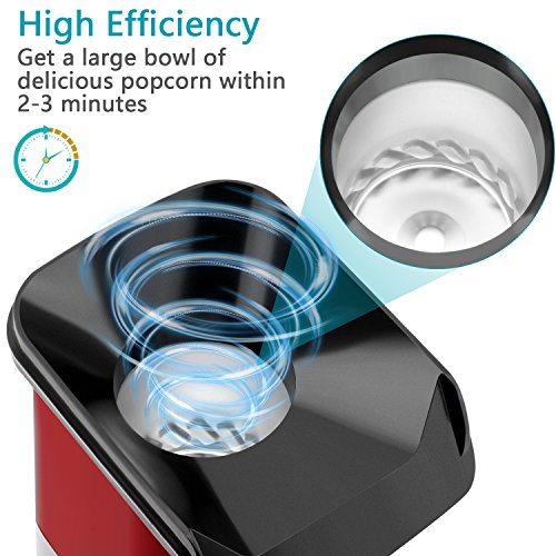 Hot Air Popcorn Poppers for Home, 1200W Popcorn Maker Machine for Healthy Snack, No Oil Needed (Red)