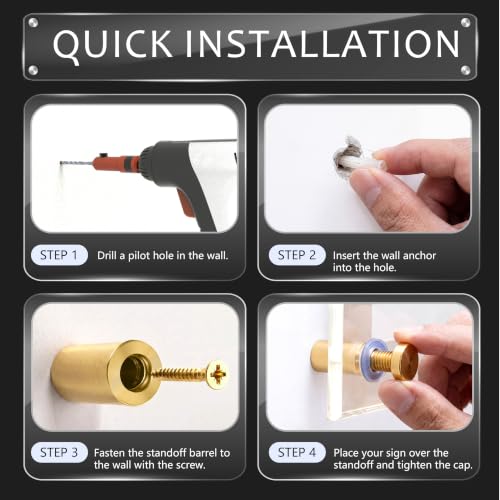 Image of Pelopy 24 Pcs Sign Standoff Screws Advertising Screws Stainless Steel Wall Standoff Mounts Glass Acrylic Nail (3 /4 x 1 Inch,Gold)