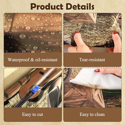 Image of Kochorie 54 Inch X 100 Feet Western Party Tablecloth Roll, Disposable Western Cowboy Table Cover, Cowboy Theme Plastic Tablecloth Wild West Wooden House Barn Door Table Cover for Baby Shower Birthday