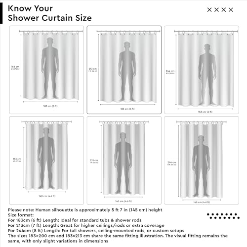 Image of Encasa XO Waterproof Shower Curtain for Bathroom 6 x 6.5 feet(183x200 cm), Anti-Fungal Polyester Washroom Curtain with 12 Hooks, Wet & Dry Partition Toilet Curtains Stripe White
