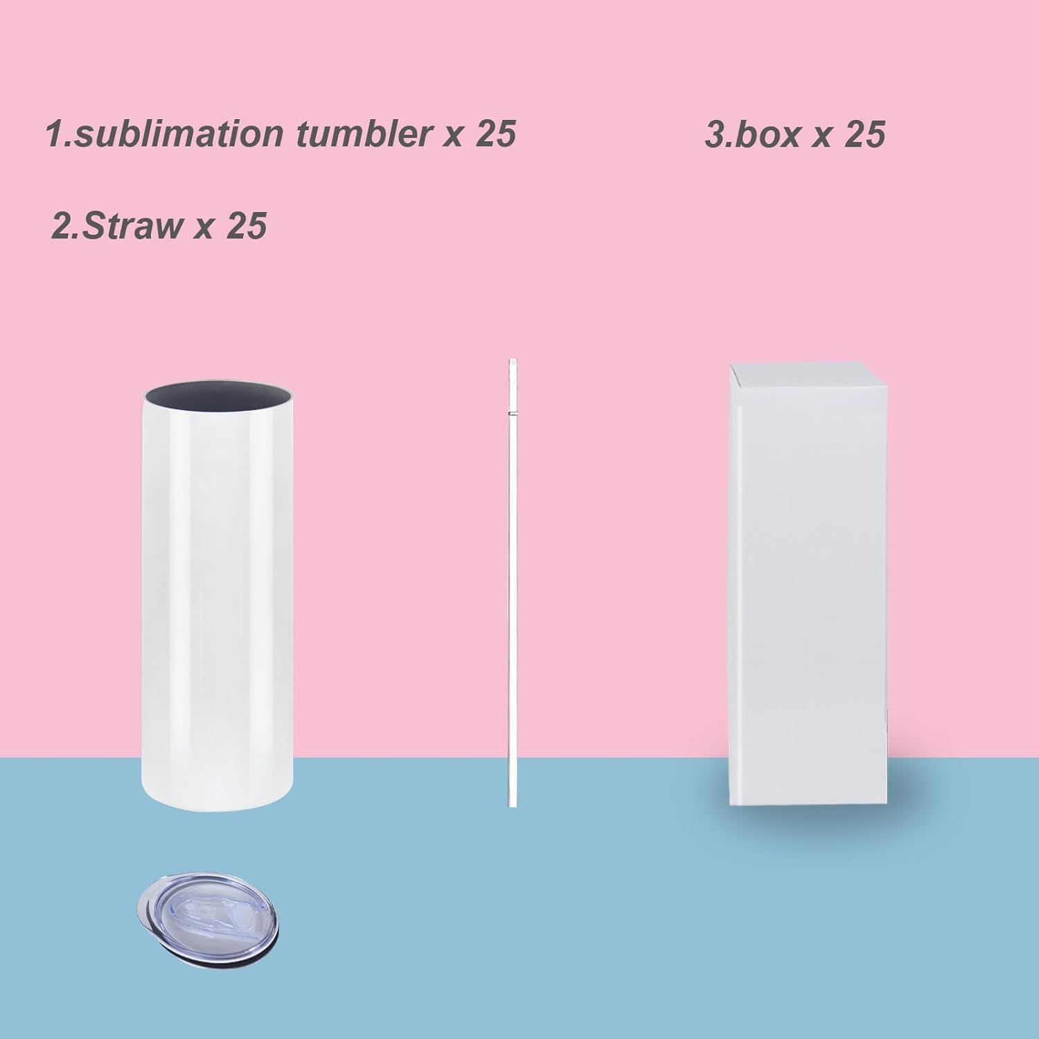 25 Pack 20oz Sublimation Tumblers Bulk, 20OZ Flat Sublimation Tumbler Blank, Skinny Straight Stainless Steel Blanks Cups with Individual Box(25, 20OZ plastic straws)