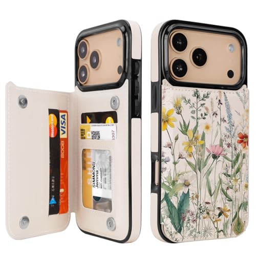 uCOLOR for iPhone 17 Pro Max Wallet Case with Card Holder PU Leather RFID Blocking Design iPhone 17 Pro Max flip case for Women Men Magnetic Clasp Kickstand Design 6.9 inch (Desert Flowers)