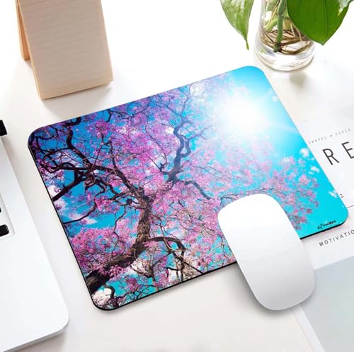 Image of Mouse Pad Blossom Tree, Premium-Textured Custom Mouse Mat Design, Washable Mousepad Lycra Cloth, Non-Slip Rubber Base Computer Mouse Pads for Wireless Mouse