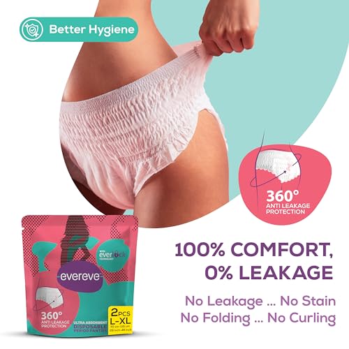 Image of EverEve Ultra Absorbent Disposable Period Panties, L-XL, 2's Pack, 0% Leaks, Sanitary protection for women & Girls, Maternity Delivery Pads, 360 Protection, Postpartum & Overnight use, Heavy Flow