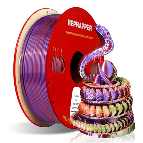 Image of Reprapper Triple Color Filament Coextrusion PLA Filament 1.75mm for 3D Printer, Multicolor Like Dual Color Rainbow PLA, 2.2lbs (1kg), Silk PLA Green /Purple /Copper