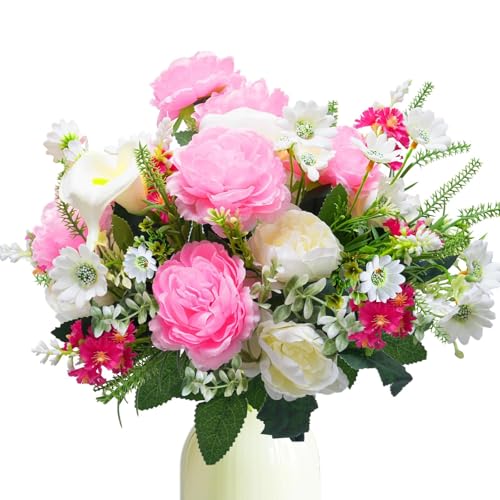 Zythrem Bouquets de Fleurs artificielles en Soie Pivoine Artificielle Fausse Fleur Rose Hortensias Artificielles Bouquet pour Décor de Fenêtre Arrangements...