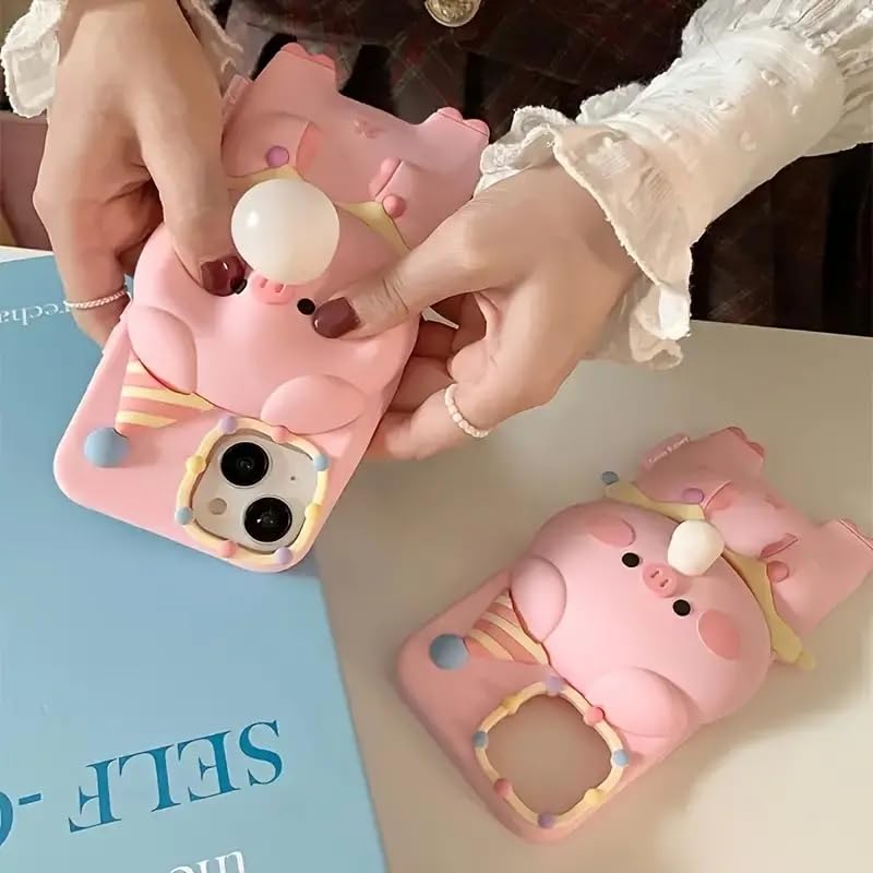 Image of COVERLY for iPhone 14 Plus 3D Pig Blowing Bubble Gum Case,Full Protective Squishy 3D Toy Lovely Piglet Back Case Cartoon Cute Soft Silicone Fashion Fun Aesthetic Cover for Apple iPhone 14 Plus