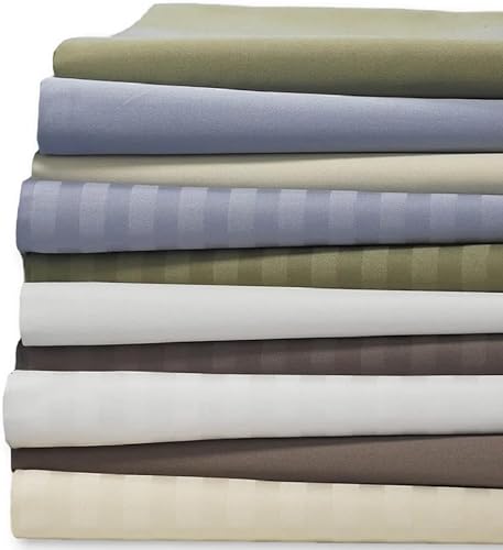 Miniatura 2 de Royal Tradition Good Weight - Juego de sábanas de algodón puro (tamaño matrimonial, rayas marfil) con bolsillos profundos de 16 pulgadas, sábanas