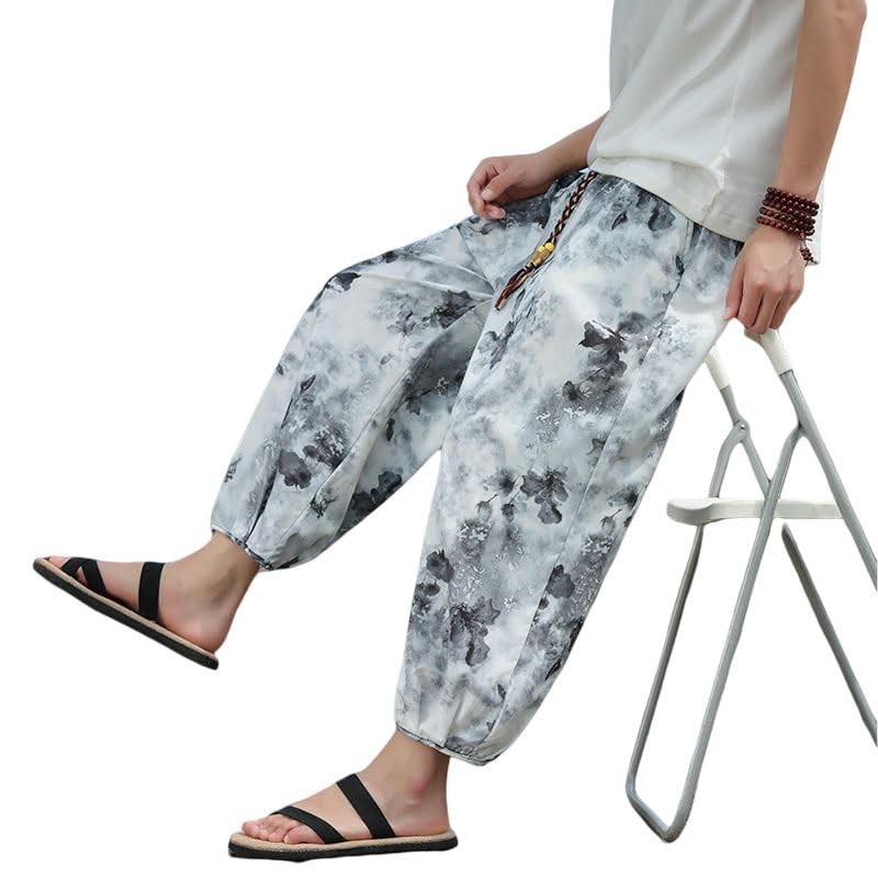 Pantalon de jogging en soie glacée fluide avec imprimé chinois unique