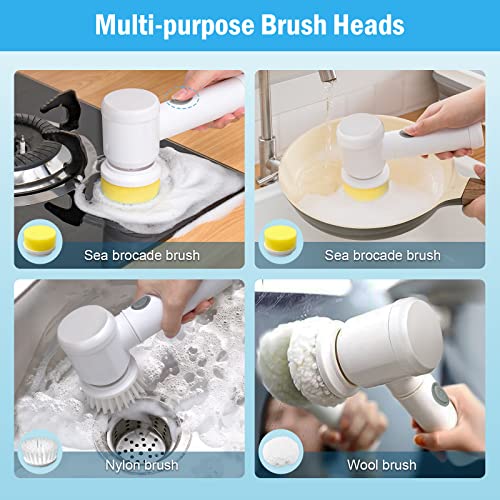 Image of Electric Spin Scrubber with 4 Brush Rechargeable-Bathroom Bathtub Kitchen Scrubber Cleaning Brush -Grout Brush for Cleaning Wall,Tile Floor,Tub,Toilet,Window,Bathroom and Kitchen Stove Cooker
