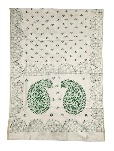 Image of SHRISTI CLOTHINGS Women's Hand Embroidered Cotton Silk Kantha Stitch Saree with Blouse Piece (SB430324 TWD78)