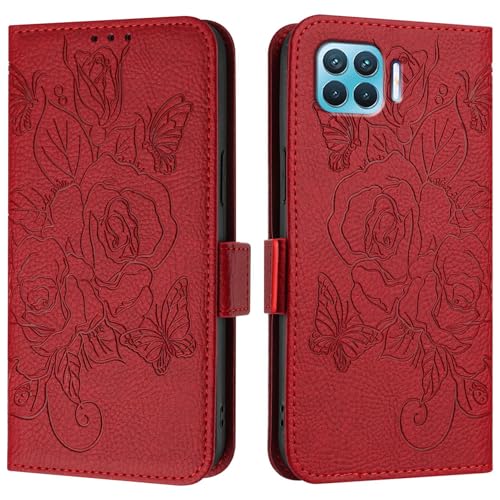 Étui à rabat pour OPPO F17 Pro et A93 4G housse portefeuille en cuir PU rouge avec porte-cartes