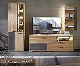 Froschkönig24 Gerano Wohnwand 6, fertig montiert, Wildeiche Massiv Natur, LED-Beleuchtung:mit LED-Beleuchtung