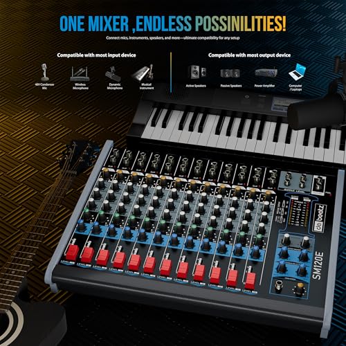 Image of Dabeatz SM120E Professional 12 Channel Audio Mixer, Stereo Echo DJ Sound Mixer for Parties, Stage Effects, Weddings, Karaoke & Studio Recording,Diwali Giving Your Occasion an Impressive Output, SM120E