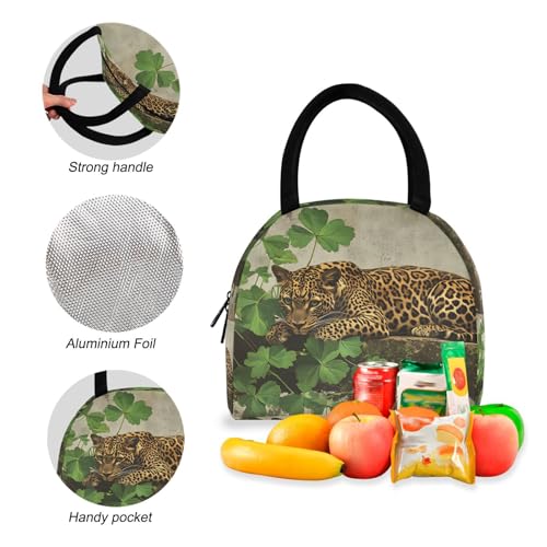 Backpack Lunch Box Set Large Capacity Travel Backpacks and Insulated Lunch Bag for Commute Hiking Picnic Lucy Leaf Leopard Print4