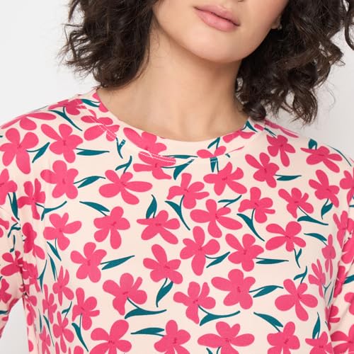 Image of CAMEY Women's Printed Pyjama Set, Short Sleeve T-Shirt and Trousers, Women Nightsuit, Loungewear Sets
