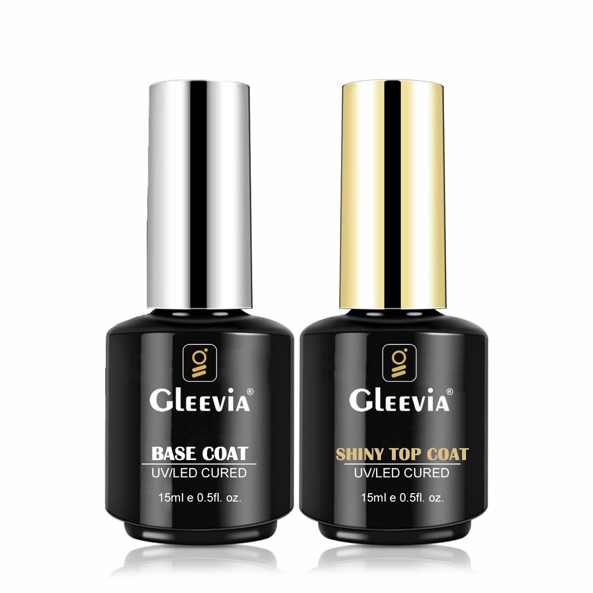 Gleevia No-Wipe Glossy Top Coat & Base Coat Combo Pack 15ml Each – Professional Gel Nail Polish Kit for Long-Lasting High Gloss Finish | Soak-Off UV/LED Gel DIY Manicure at Home (Set of 2)