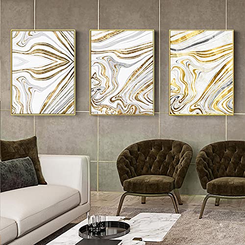 Toile marbre abstrait jaune feuille d'or pour habiller un grand mur de salon vide sans cadre