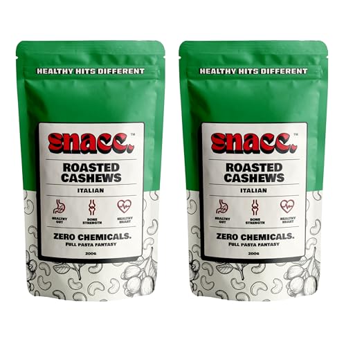 Image of Snacc Italian Herb Roasted Cashews | Savoury Masala Kaju Dry Fruit | Crunchy Premium Cashew Nuts | Protein-Rich | Zero Chemicals | 100% Clean Label Healthy Snack | 200g x 2