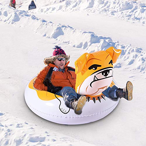 WateBom Snow Tube with Bulldog Design, Inflatable Snow Sled for Kids or Adults, 48 Inches Heavy Duty Snow Toys with Two Handles and Comfortable Backrest - Thumbnail 3