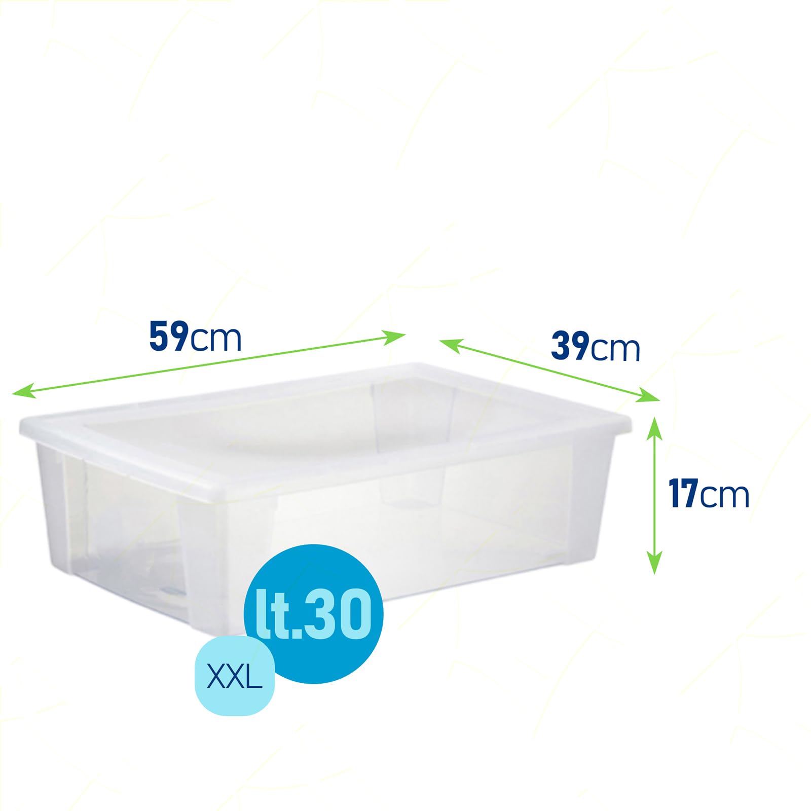Sicignano | Juego de 2 contenedores de almacenamiento Visual Box XXL transparentes con tapa | 59 x 39 x 17 (h) cm, 30 litros | Plástico alimentario, multiusos para casa, oficina, cocina y garaje