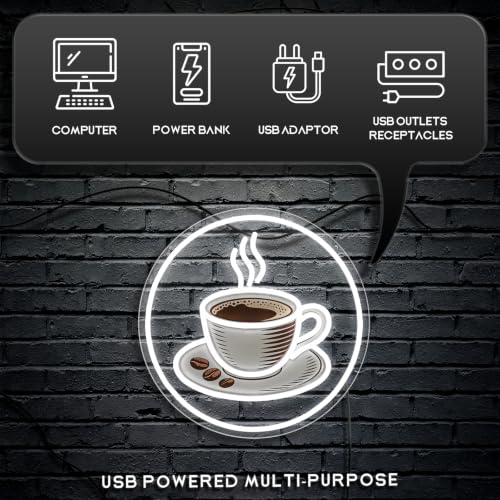 Image of Coffee Neon Sign for Coffee Shop Decor Dimmable Coffee Cup Neon Light for Cafe Restaurant Bar Kitchen Office USB Powered Light Up Business Store Sign Gift for Barista
