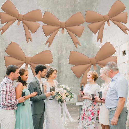 Image of 4 Pcs Large Bow Balloons, Brown Bow Balloon Coquette Balloons for Bow Party Decorations Coquette Birthday Decorations