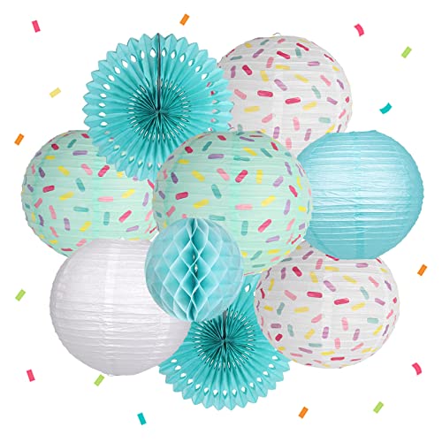 YUNXUAN Donut Birthday Party Decorations, Donut Party Supplies Paper Lanterns Fan Honeycomb Ball Hanging Paper Lanterns for Baby Shower Kids Birthday Party Ice Cream Party Decorations