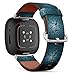 CJBROES Replacement Leather Watch Band, Compatible with Fitbit Versa 3 and Fitbit Sense of Wristband Bracelet Accessory - Floral Blue