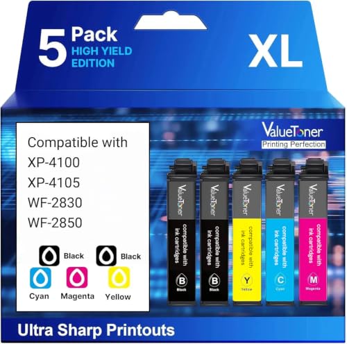 Image of Valuetoner Remanufactured Replacement for Epson 212 Ink Cartridges 212XL High Yield T212 T212XL Work with Epson XP-4100 XP-4105 Workforce WF-2830 WF-2850 (2 Black, 1 Cyan, 1 Magenta, 1 Yellow)