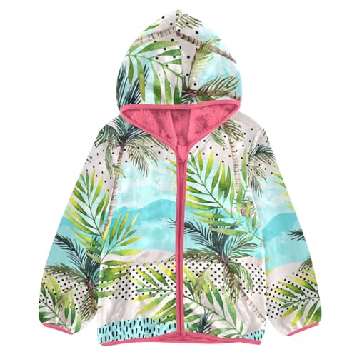 OTVEE Summer Beach Palm Trees Kids Hoodie Jacket Fall Spring Full Zip Warm Outwear Coat