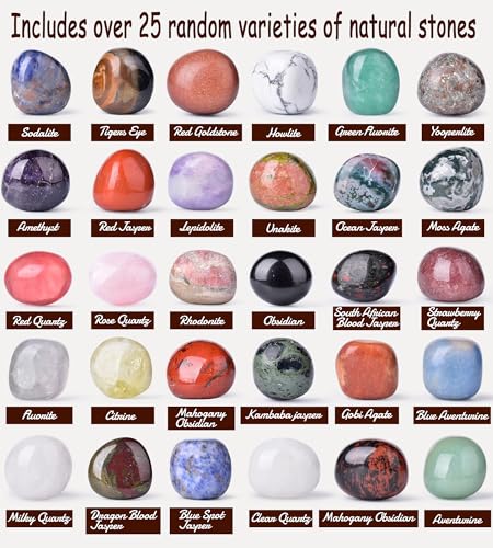 Image of Polished Stone Set Mixed Crystals, Christmas Gift for Kids, 1.2 inch - 2.5 lbs, 25 Types of Extra Large Size Tumbled Gemstones and Crystals Bulk for Healing, Reiki, Meditation, Witchcraft