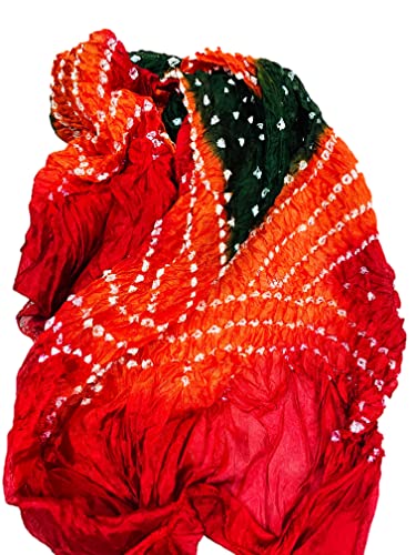 Image of PK HUB Women's Jaipuri Rajasthani Bandhani Dupatta | Art Silk Bandhej Dupatta with Gota Patti Work & Tassels (Free size)