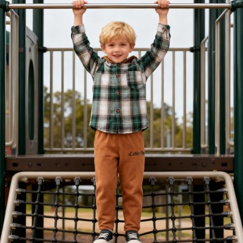 Image of OLMRJKD Toddler Baby Boy Clothes Plaid Long Sleeve Hoodie Sweatshirt + Pants 2pcs Boys Outfit Set