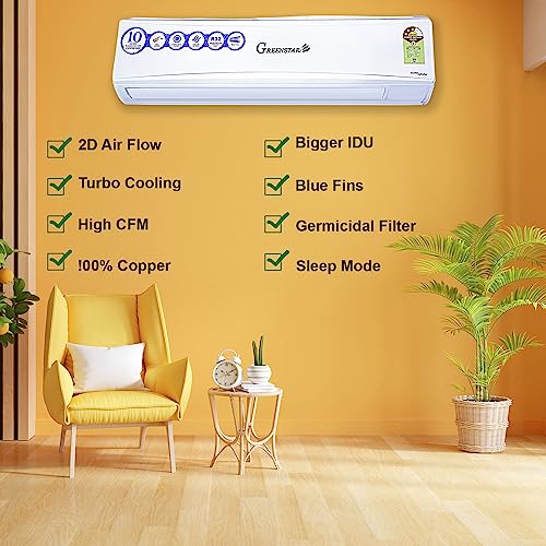 Image of Greenstar 1.5 Ton 3 Star Inverter Split A /c [Copper, Blue fins, Turbo Cooling, 2D Air Flow, Anti Dust Filter, 2023 Model GS183XFAB3C, White]