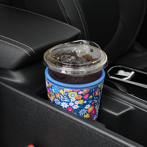 Image of 3 Pack Reusable Iced Coffee Sleeves - Xumbtvs Insulator Sleeve for Cold Beverages, Neoprene Coffee Cup Holder (Floral 01)