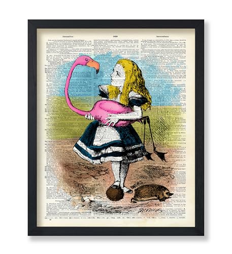 Poster Master Dictionary Art Poster - Alice Wonderland Print - Pink Flamingo Art - Bird Art - Gift for Lady, Girl - Cool Wall Decor for Kid's Room, Bedroom, Girl's Room - 8x10 UNFRAMED Wall Art