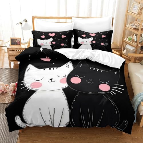 Parure de lit chat mignon double 200x200 avec housse de couette imprimée 3D - 3