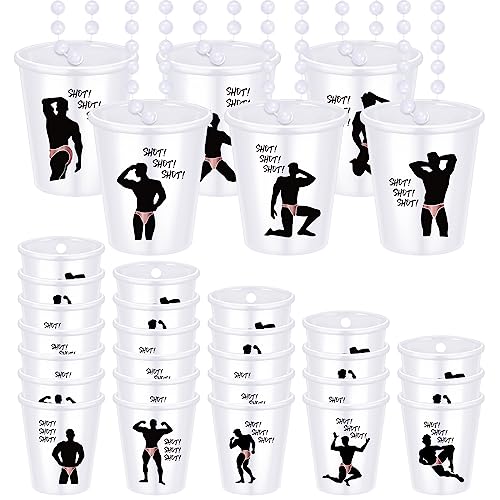 Janmercy 12 Pieces Beaded Shot Glass Necklaces Plastic Shot Necklace Cups Naughty Shot Glass Favors Bridal Party Decorations for Bridal Shower Wedding Party Supplies (Rose Gold)