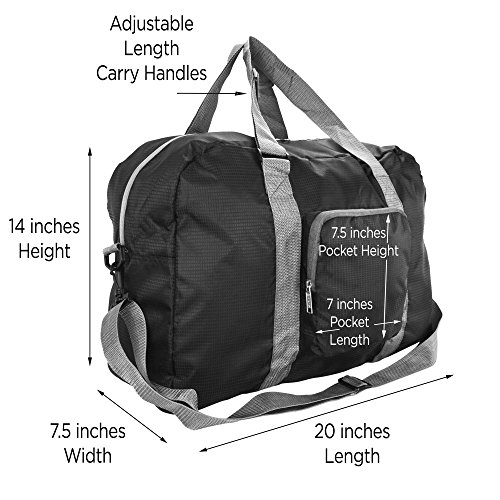 DALIX Foldable Travel Bag Packable Duffle Duffel Bag Carry On Black