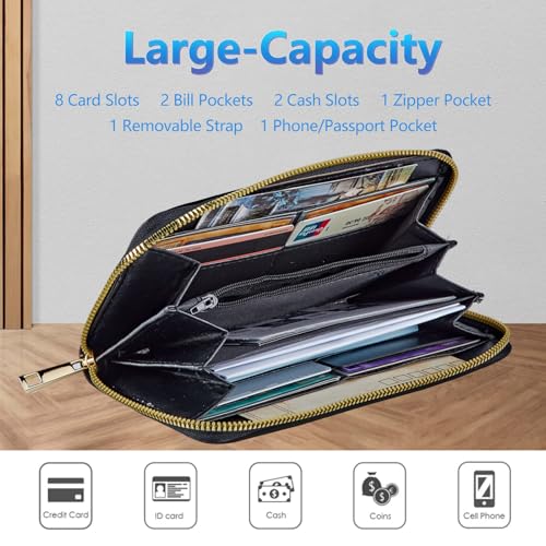 Image of Womens Wallet PU Leather Wristlet Wallets for Women, Large Capacity Lady Fashion Wallet Card Holder Zipper Wallet