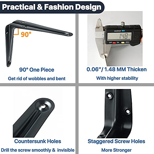 Sayayo Heavy Duty Floating Shelf Bracket 6 Inch X 5 Inch, Wall Shelf Brackets & Supports Black L Bracket, Angle Bracket Corner Brace For Wood, 4Pcs #TOP2