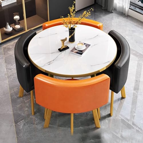 Juego de mesa de comedor redonda para 4 personas, 5 piezas, para cocina y oficina, tapizado de cuero, 35.4 x 35.4 x 29.5 pulgadas, para niños pequeños