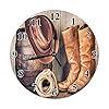 Tks mitlan retro leather cowboy hatold boots and oak barrel round modern wall clock 10 inch wild west vintage style silent non ticking battery operated classic quartz black clock  urban country home decor