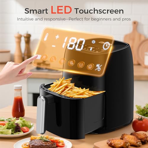 Image of OSTBA 4.5QT Air Fryer, LED Touch Screen, 6 Presets, Fast Oil-Free Cooking, Adjustable Temp & Timer, Dishwasher Safe Nonstick Basket, Compact Family Size