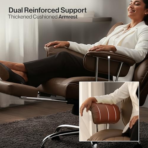 Image of DROGO Ergonomic Office Chair for Work from Home 400LBS, PU Leather Computer Chair for Study with High Back, Cushion Seat, Armrest, Head & Lumbar Support | Gaming Chair with Footrest & Recline (Tan)