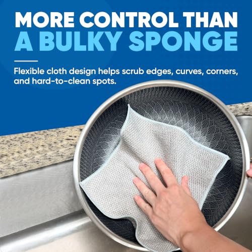 Image of Microfiber Wholesale Scrubber Cloths (4 Pack, Large 10 inchx10 inch) - Scrub Without Scratching, Safe for Non-Stick, Stainless & Glass - Two-Sided Dish Scrubbing Cloths for Pots, Pans & Big Jobs