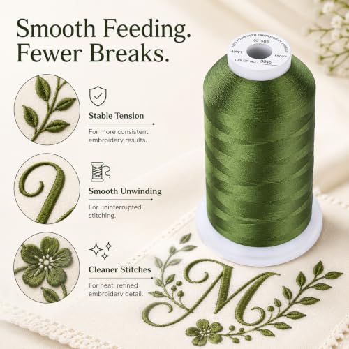 Image of Simthread 5000M 40WT Polyester Embroidery Thread, Avocado S046 | 5000M 40WT polyester thread feeds smoothly for machine embroidery, monograms, logos, patches and quilting.