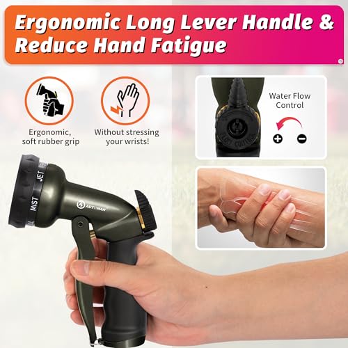 Image of AUTOMAN Garden Hose Nozzle -2 Pack, 100% Metal High Pressure Spray Nozzle, Labor-Saving Design, Heavy Duty Water Hose Nozzle for Garden Watering, Car Washing, Window Cleaning, Pets Bathing